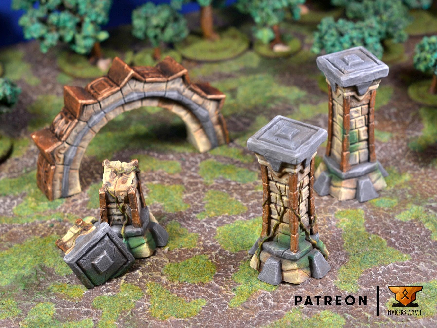 Forgotten Temple Full Set | Tabletop Gaming & Diorama Scenery Terrain | 28mm to 32mm Scale | 3D Printed | Makers Anvil | Free Shipping