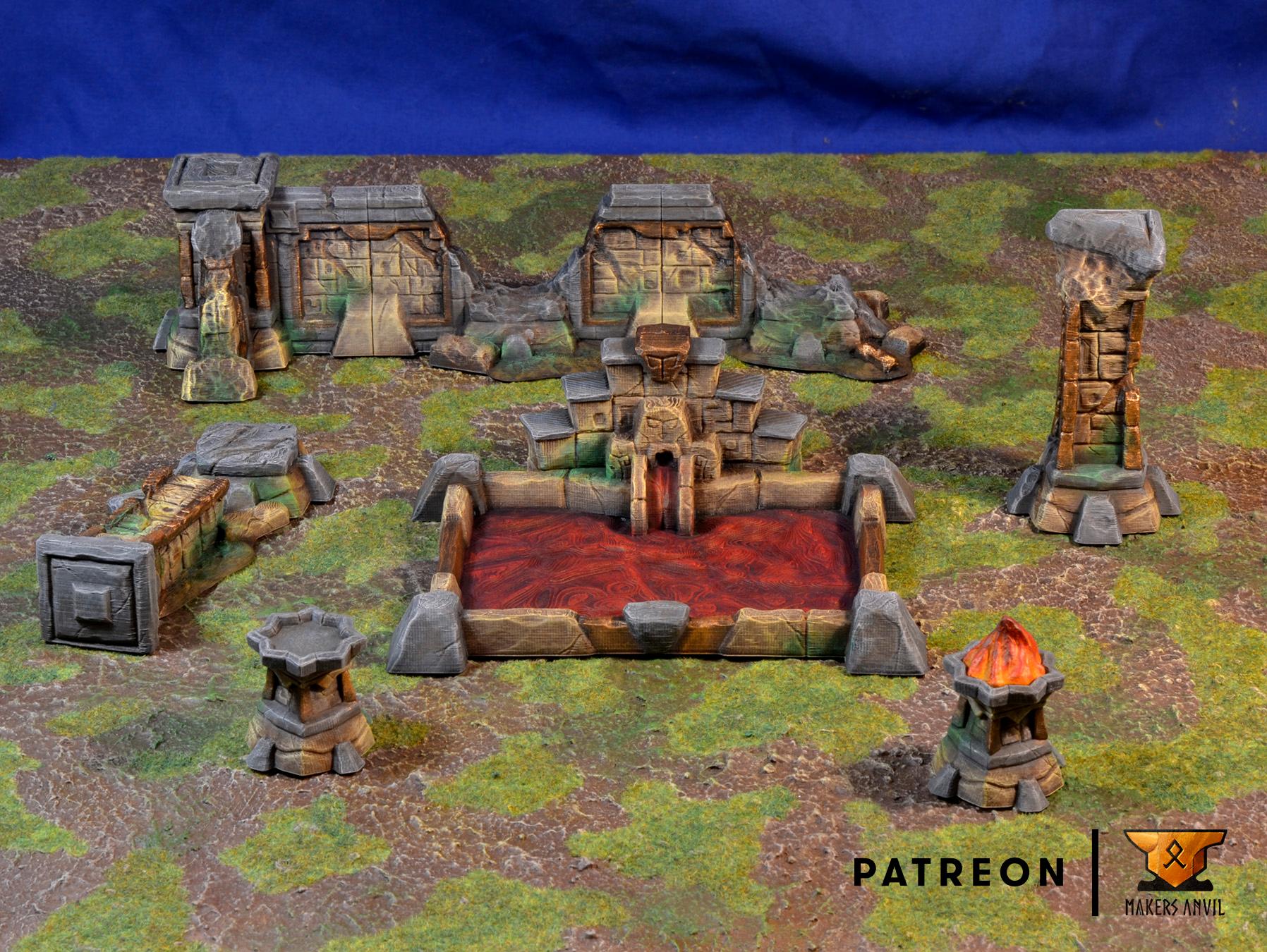 Forgotten Temple Full Set | Tabletop Gaming & Diorama Scenery Terrain | 28mm to 32mm Scale | 3D Printed | Makers Anvil | Free Shipping
