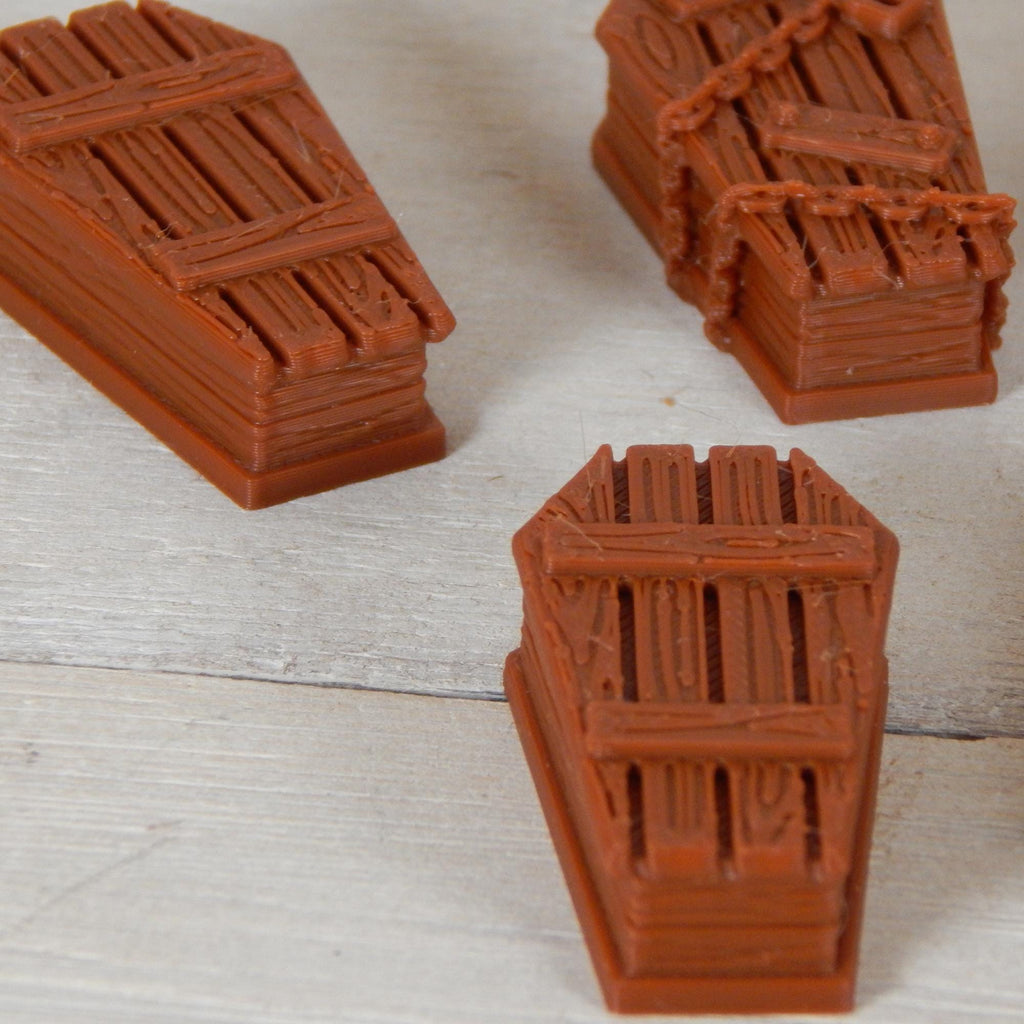 Wooden Coffin Set Tabletop Gaming & Diorama 3D Printed Free Shipping!
