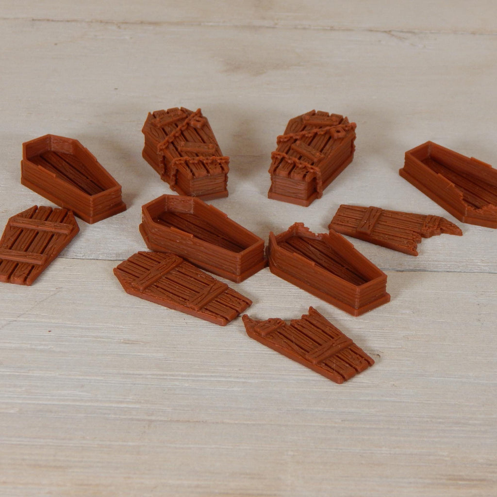 Wooden Coffin Set Tabletop Gaming & Diorama 3D Printed Free Shipping!