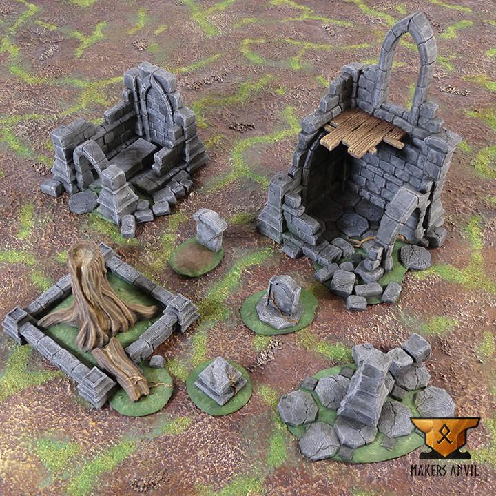 Ruined Church | Full Set | Tabletop Gaming & Diorama Scenery Terrain | 28mm to 32mm Scale | 3D Printed | Makers Anvil | Free Shipping