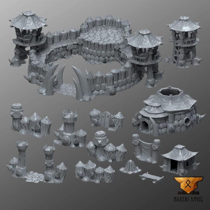 Orc Camp | Full Set | Tabletop Gaming & Diorama Scenery Terrain | 28mm to 32mm Scale | 3D Printed | Makers Anvil | Free Shipping