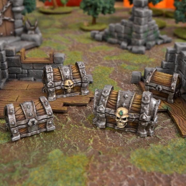 Dungeon Chests | Tabletop Gaming & Diorama Scenery Terrain | 28mm to 32mm Scale | 3D Printed | Makers Anvil | Free Shipping