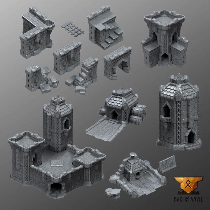 Dwarf Settlement | Full Set | Tabletop Gaming & Diorama Scenery Terrain | 28mm to 32mm Scale | 3D Printed | Makers Anvil | Free Shipping