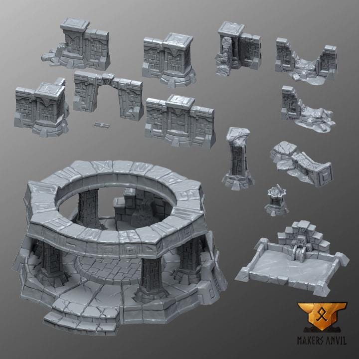 Forgotten Temple | Full Set | Tabletop Gaming & Diorama Scenery Terrain | 28mm to 32mm Scale | 3D Printed | Makers Anvil | Free Shipping