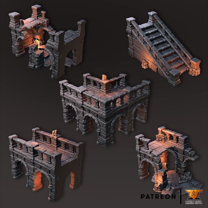 Ruins of Whispers Elevated Road Set | Tabletop Gaming & Diorama Terrain | 28mm to 32mm Scale | 3D Printed | Makers Anvil | Free Shipping