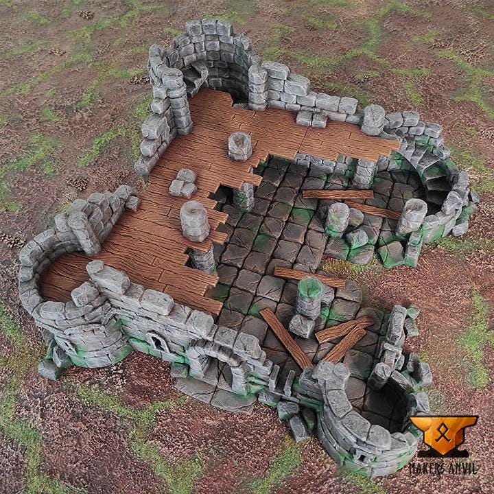 Ruined Town | Full Set | Tabletop Gaming & Diorama Scenery Terrain | 28mm to 32mm Scale | 3D Printed | Makers Anvil | Free Shipping