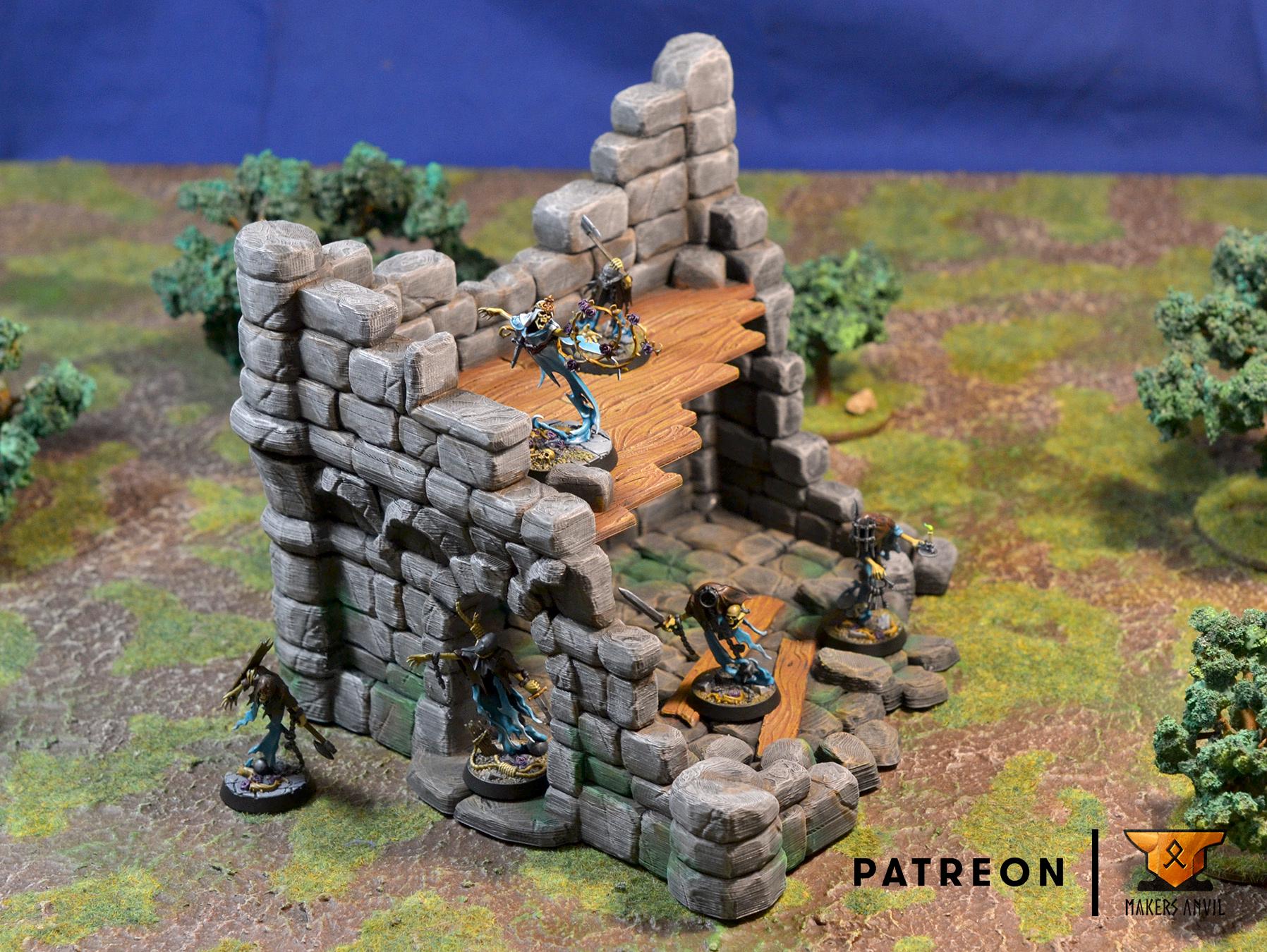 Ruined Town | Full Set | Tabletop Gaming & Diorama Scenery Terrain | 28mm to 32mm Scale | 3D Printed | Makers Anvil | Free Shipping