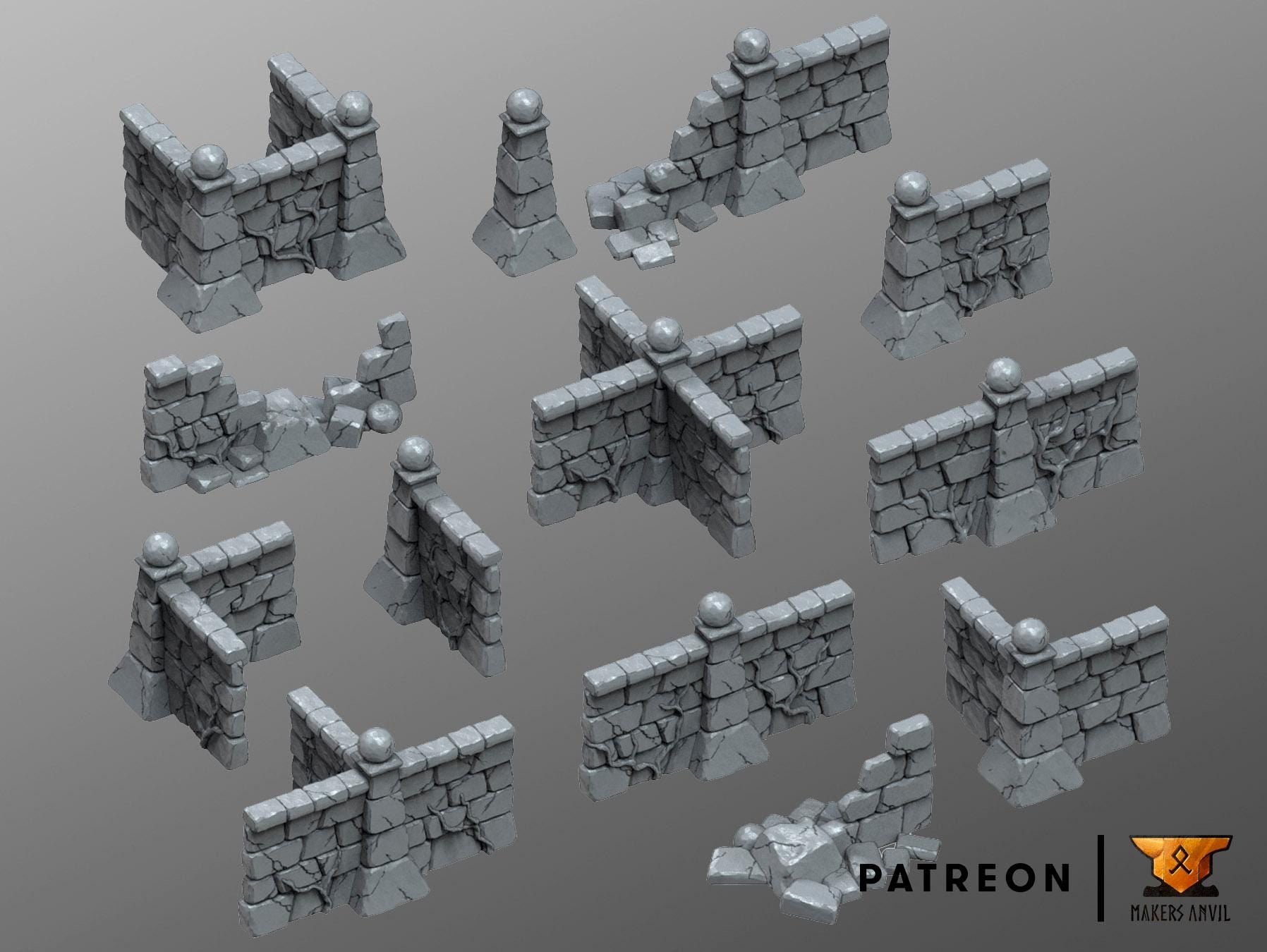 Labyrinth Walls Full Set | Tabletop Gaming & Diorama Scenery Terrain | 28mm to 32mm Scale | 3D Printed | Makers Anvil | Free Shipping