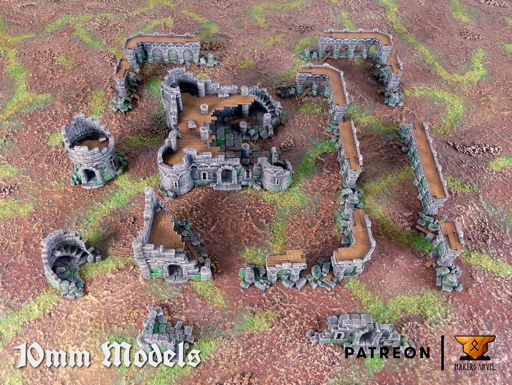 Ruined Town 10mm | Full Set | Tabletop Gaming & Diorama Scenery Terrain | 10mm Scale | 3D Printed | Makers Anvil | Free Shipping