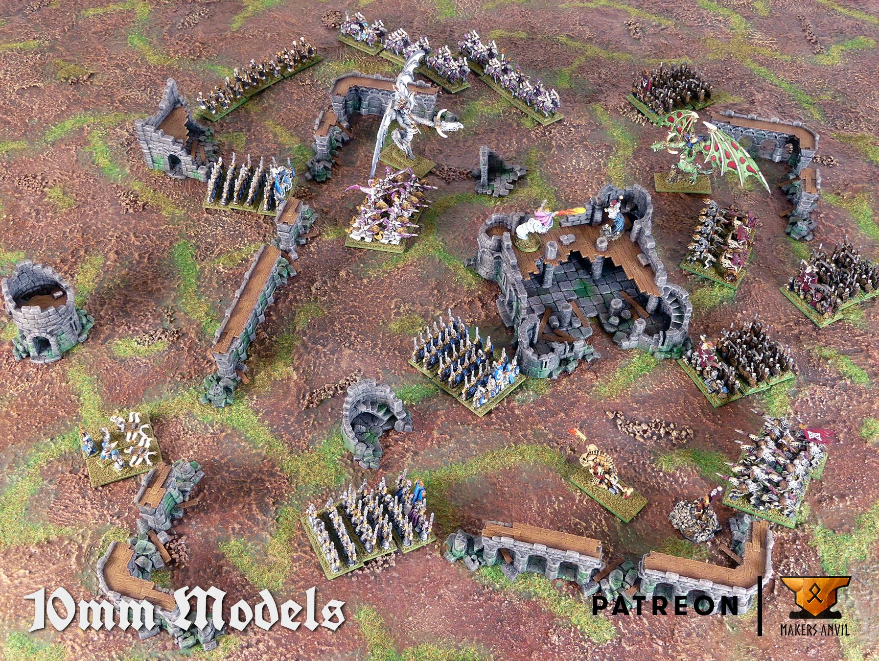 Ruined Town 10mm | Full Set | Tabletop Gaming & Diorama Scenery Terrain | 10mm Scale | 3D Printed | Makers Anvil | Free Shipping