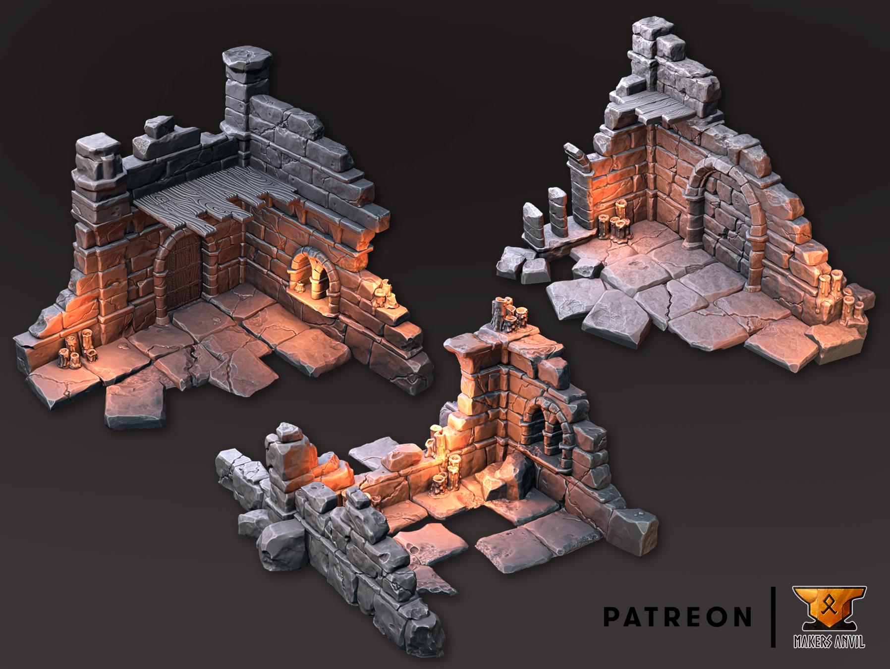 Ruins of Whispers Ruined Buildings Set | Tabletop Gaming & Diorama Terrain | 28mm to 32mm Scale | 3D Printed | Makers Anvil | Free Shipping