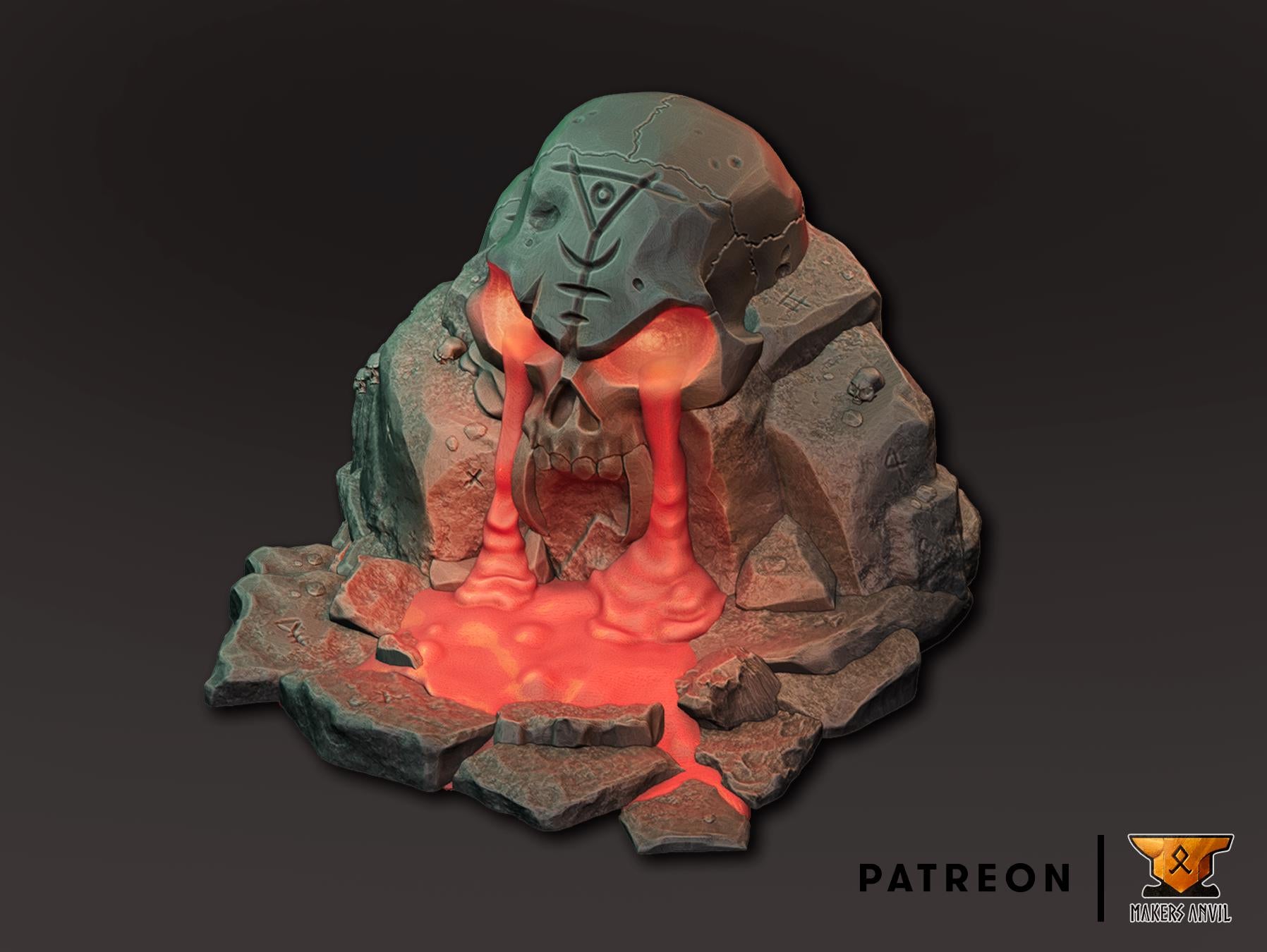 Lava Skull | Tabletop Gaming & Diorama Scenery Terrain | 28mm to 32mm Scale | 3D Printed | Makers Anvil | Free Shipping