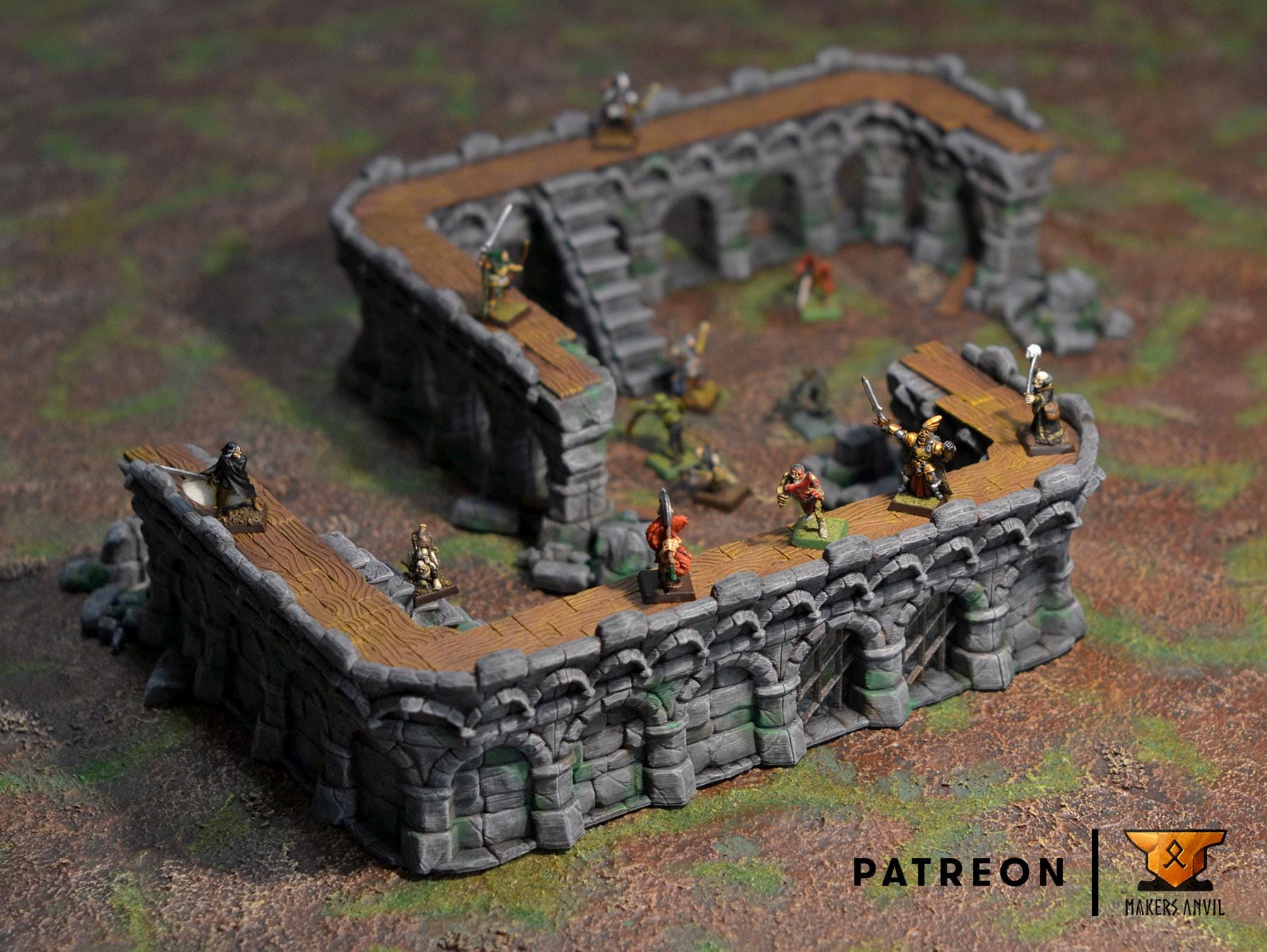 Ruined Town | Full Set | Tabletop Gaming & Diorama Scenery Terrain | 28mm to 32mm Scale | 3D Printed | Makers Anvil | Free Shipping