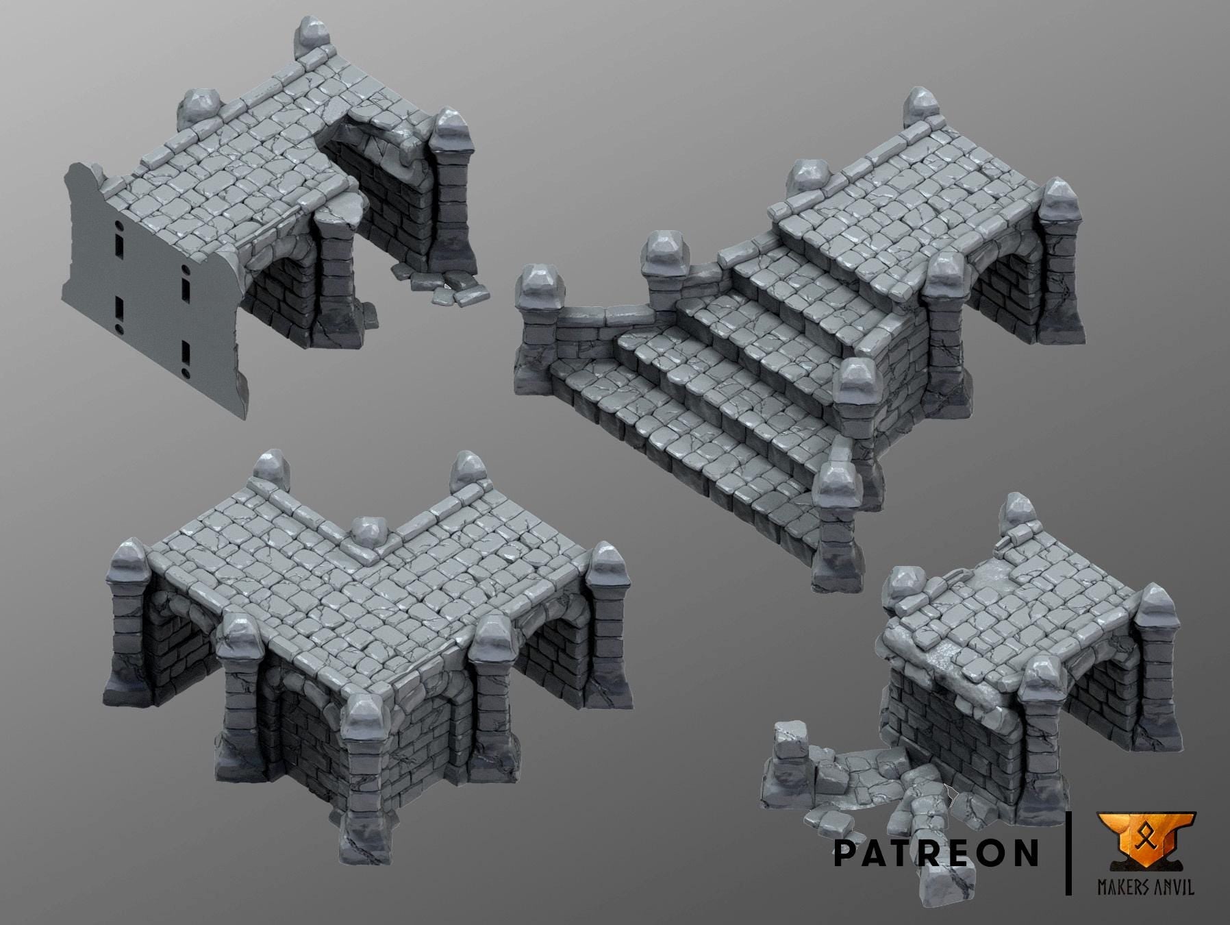 City Ruins Set | Tabletop Gaming & Diorama Scenery Terrain | 28mm to 32mm Scale | 3D Printed | Makers Anvil | Free Shipping