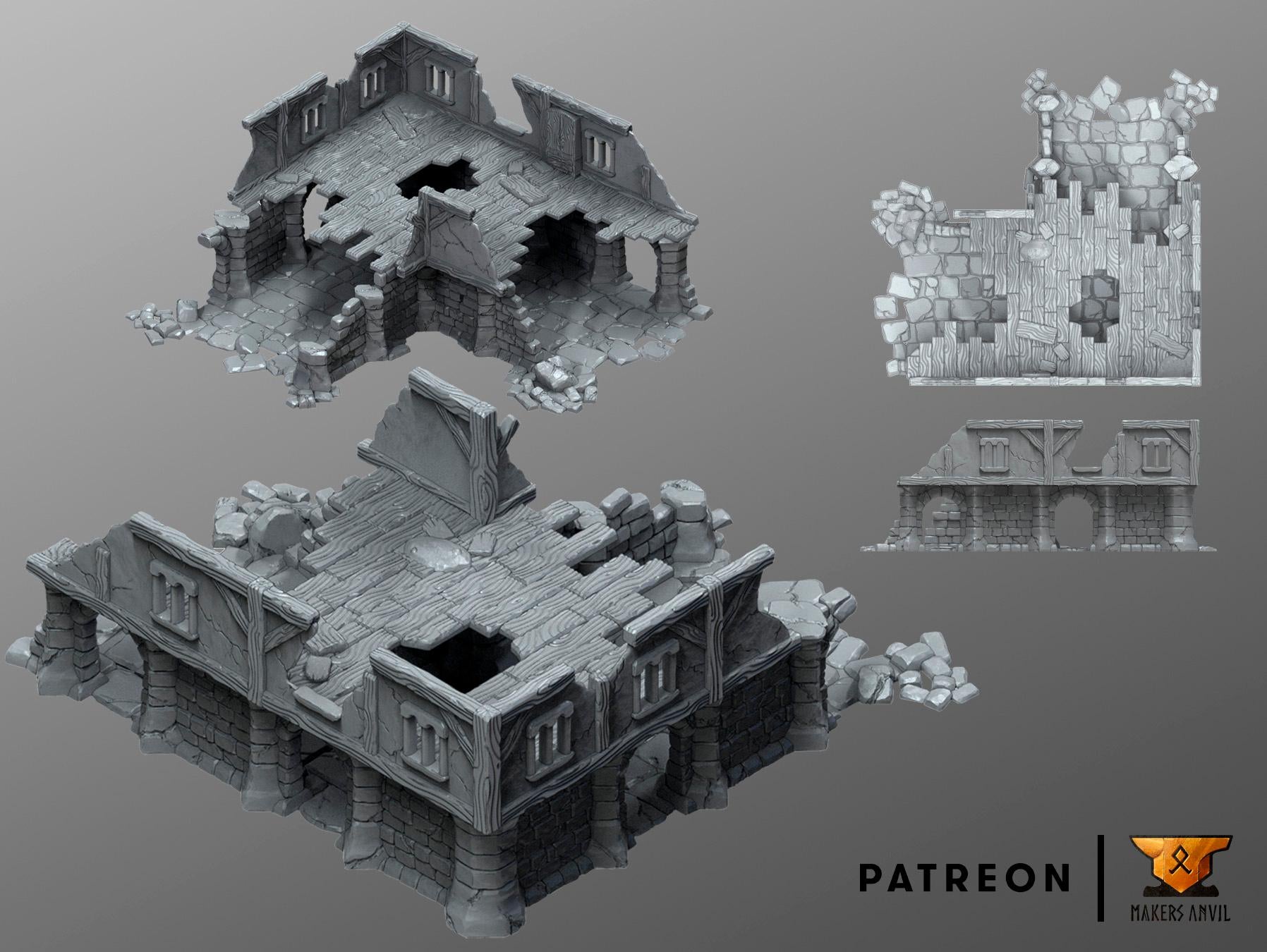 City Ruins Set | Tabletop Gaming & Diorama Scenery Terrain | 28mm to 32mm Scale | 3D Printed | Makers Anvil | Free Shipping