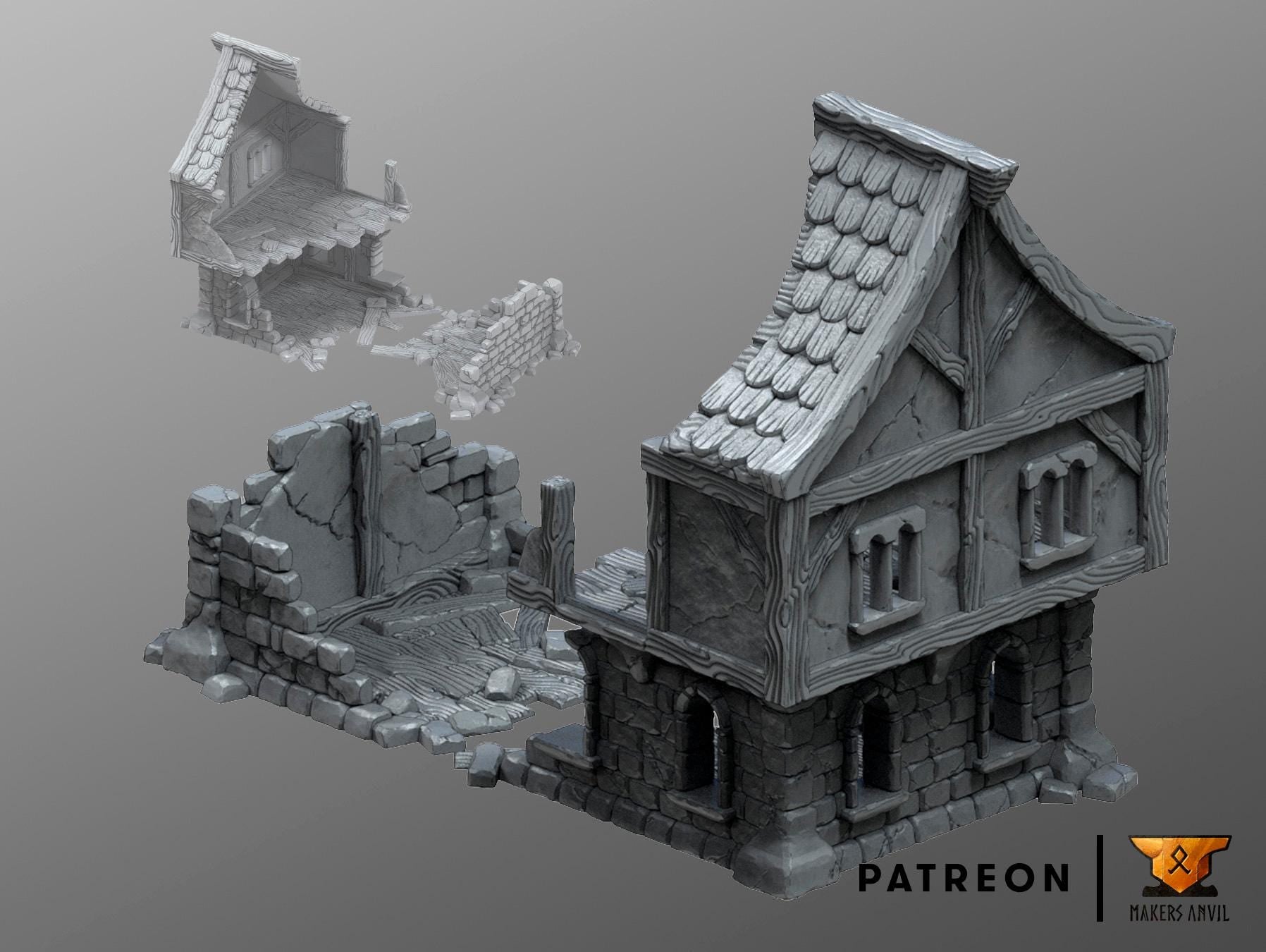 City Ruins Set | Tabletop Gaming & Diorama Scenery Terrain | 28mm to 32mm Scale | 3D Printed | Makers Anvil | Free Shipping
