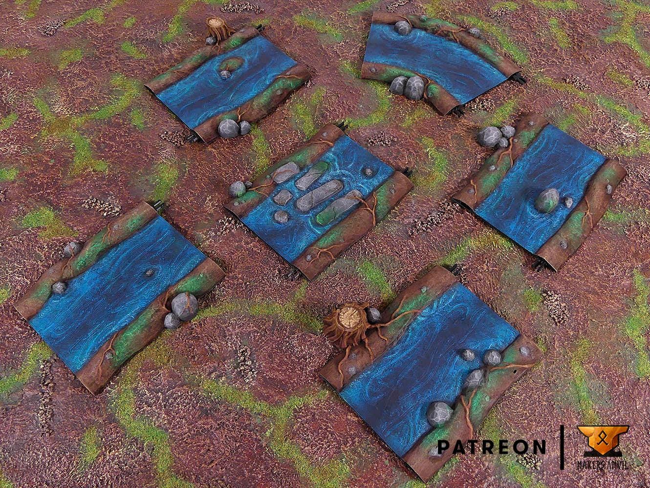 Rivers Set | Tabletop Gaming & Diorama Scenery Terrain | 28mm to 32mm Scale | 3D Printed | Makers Anvil | Free Shipping