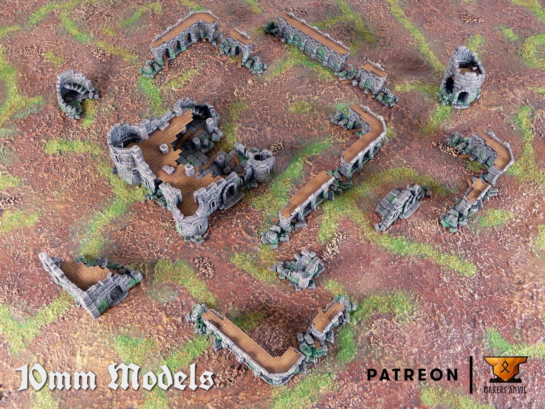 Ruined Town 10mm | Full Set | Tabletop Gaming & Diorama Scenery Terrain | 10mm Scale | 3D Printed | Makers Anvil | Free Shipping