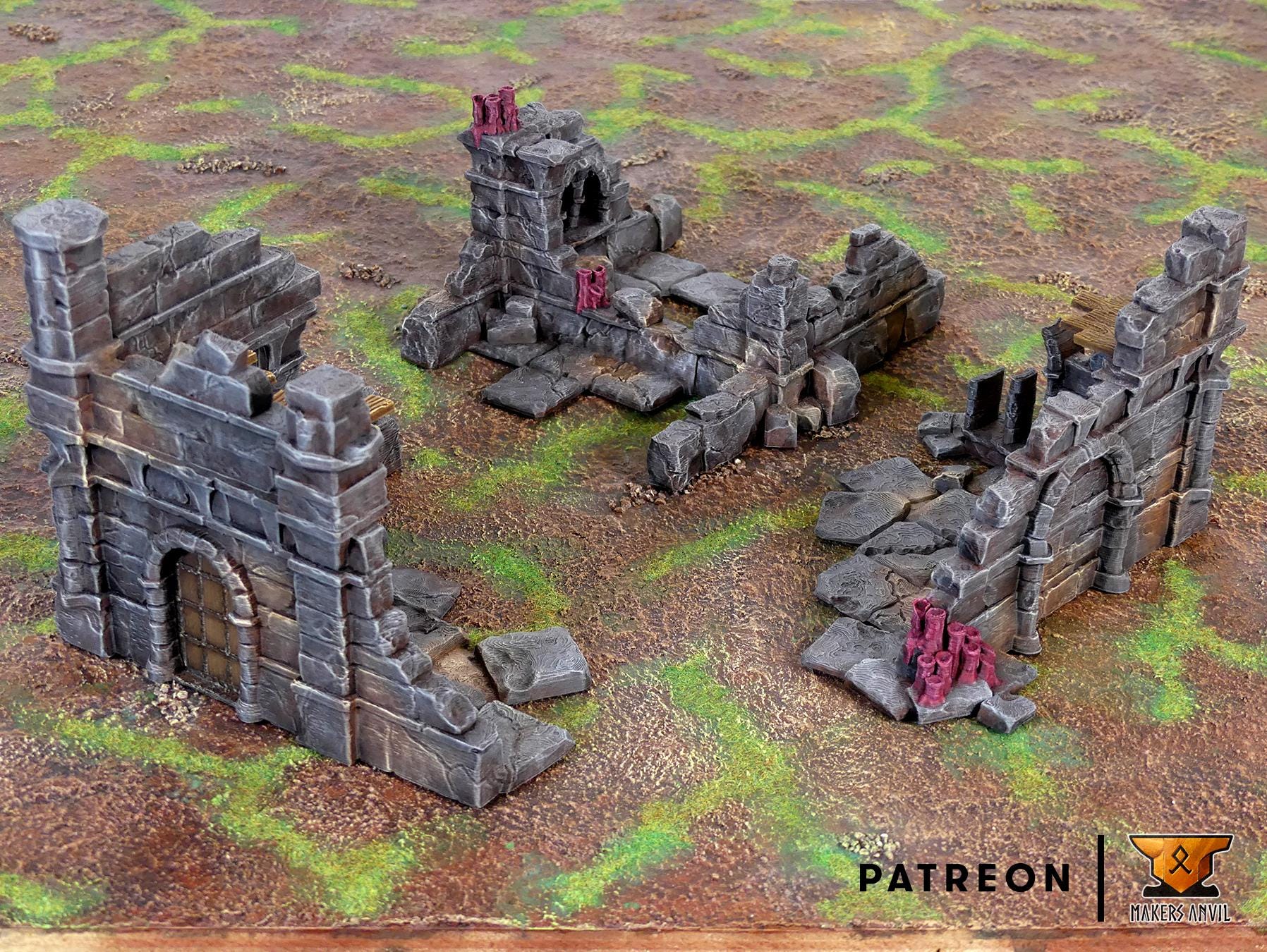 Ruins of Whispers Ruined Buildings Set | Tabletop Gaming & Diorama Terrain | 28mm to 32mm Scale | 3D Printed | Makers Anvil | Free Shipping